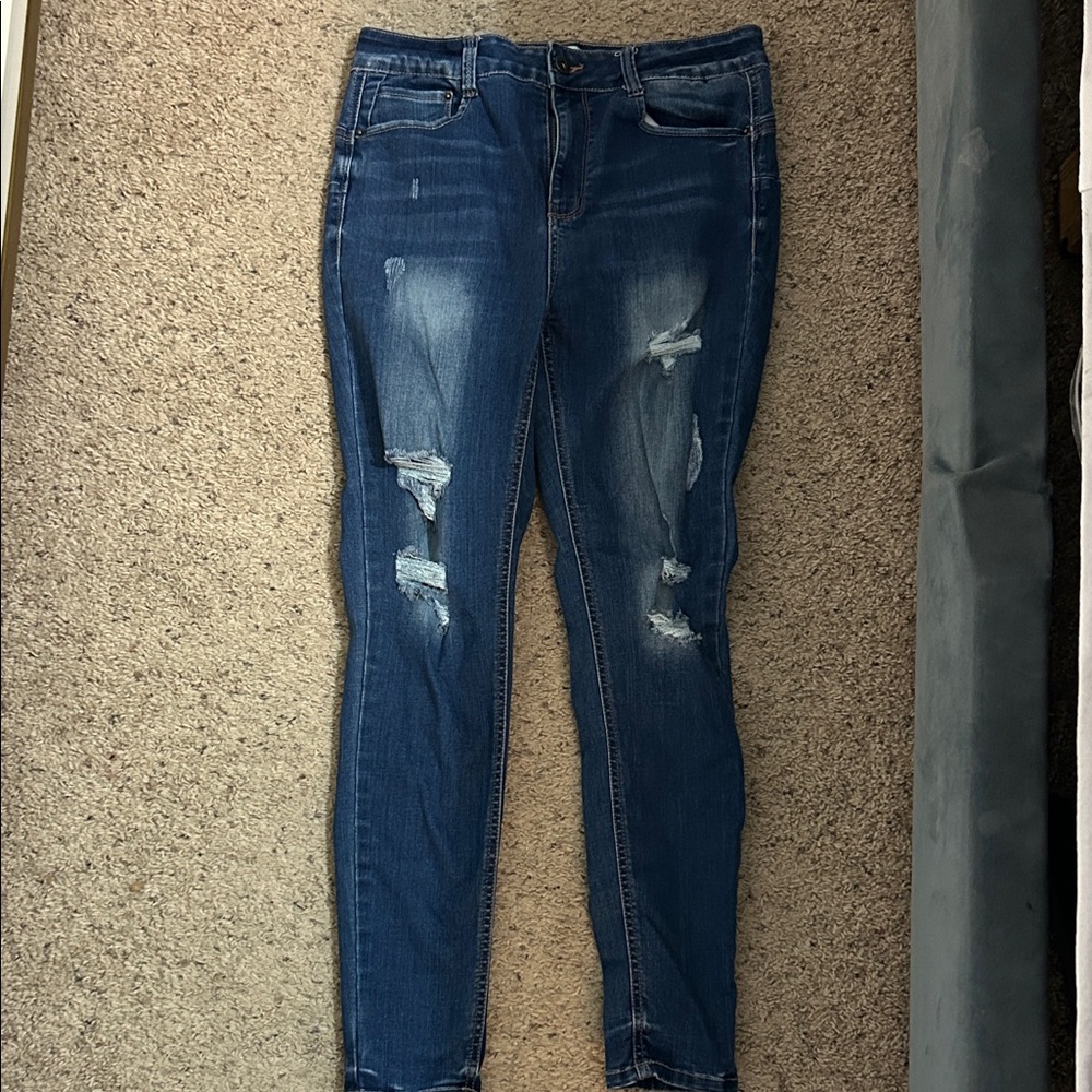 Wax Jean Women's Ripped Skinny Jeans in Dark Blue